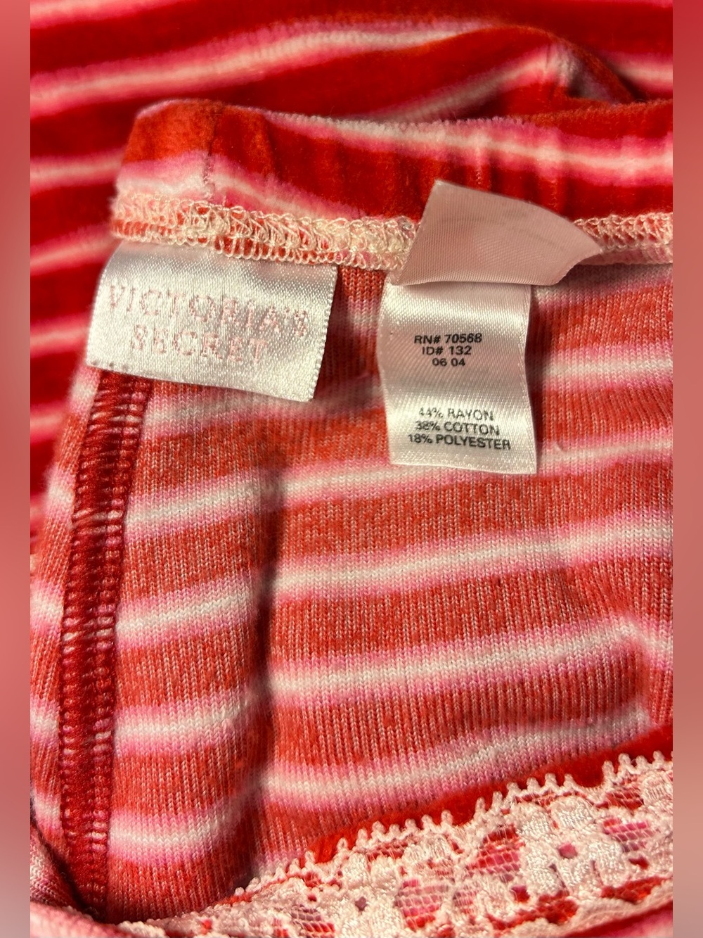 Victoria Secret Red Striped Lace-Trim Women's Camisole & Pant Pajama Set - Picture 12 of 14